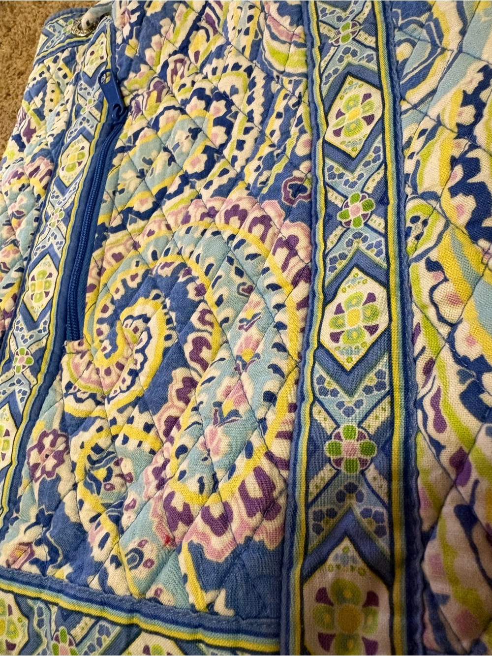 Vera Bradley Blue Paisley Quilted Drawstring Backpack - Picture 3 of 6